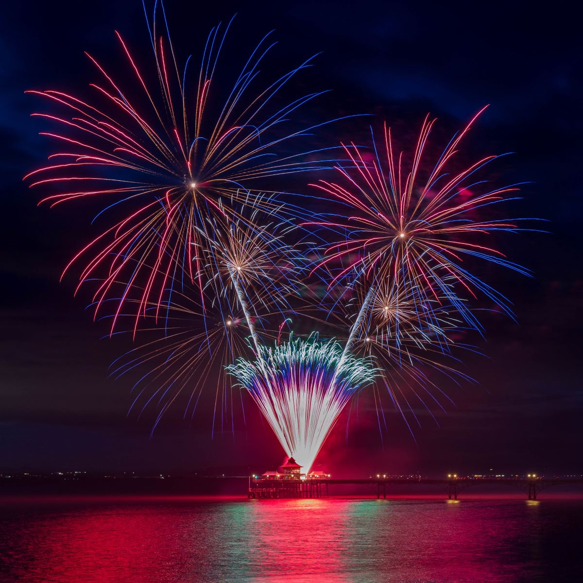 Fireworks in the sky above Clevedon Pier