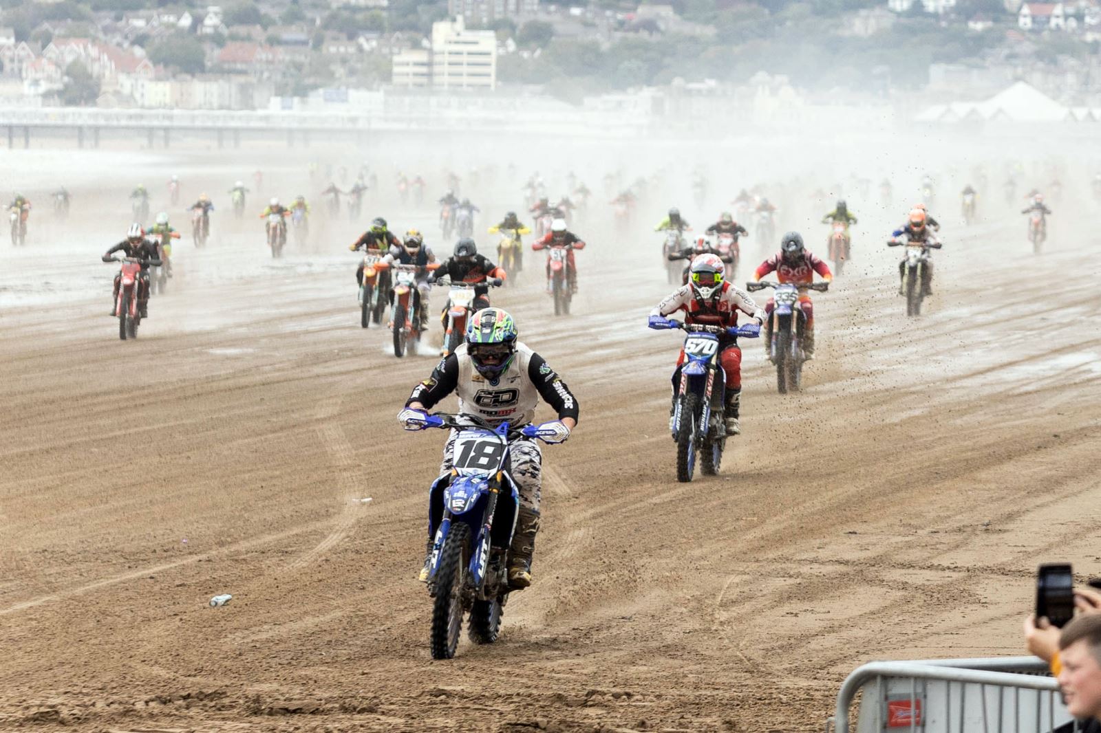 Riders on the opening straight of the Weston-super-Mare Beach race